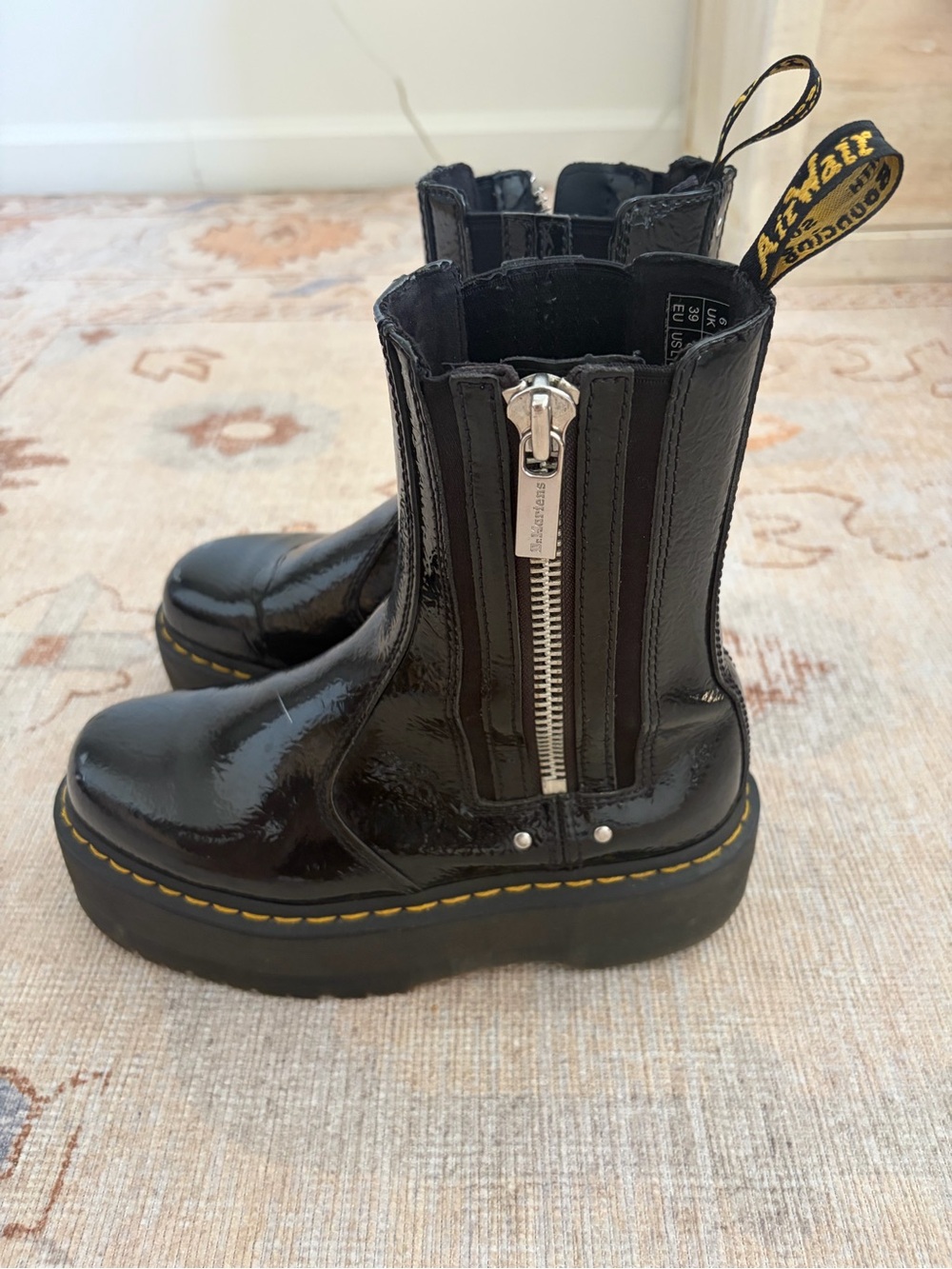 Dr. Martens  Black Patent Platform Zip Chelsea Boots